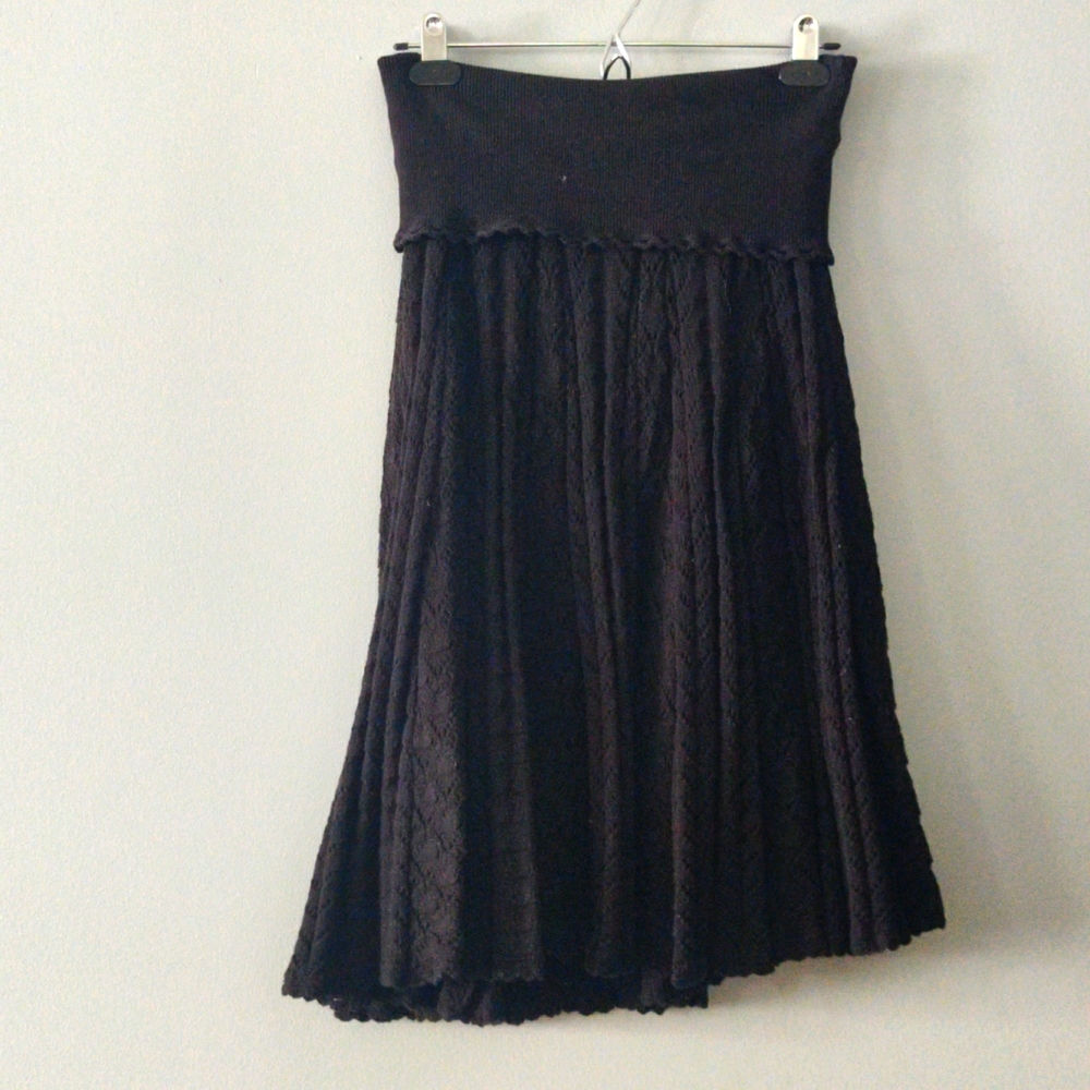 Moth for Anthropologie Black Eyelet Knit Skirt.